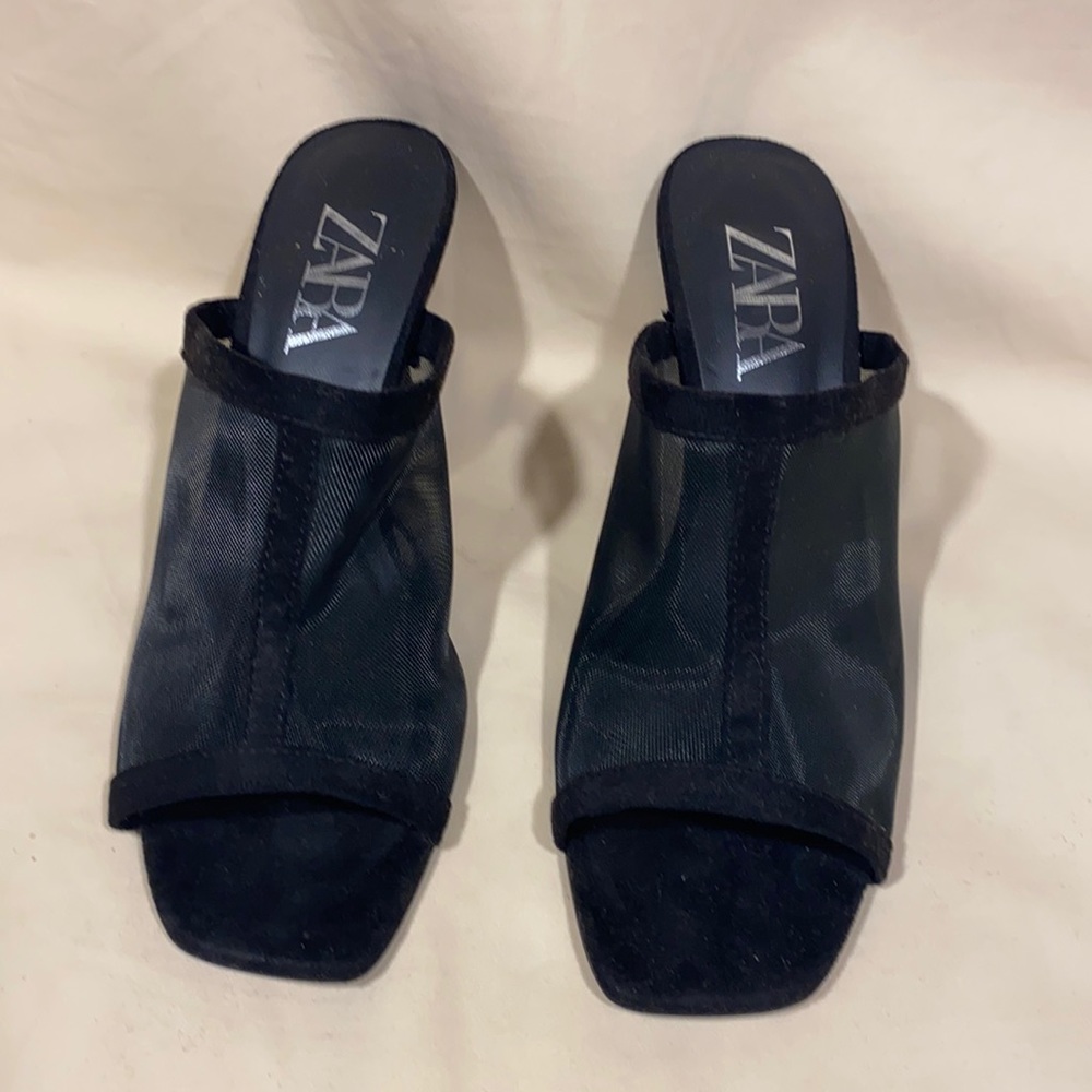 Brand new Zara women’s  black sheer sandals with heel size 38